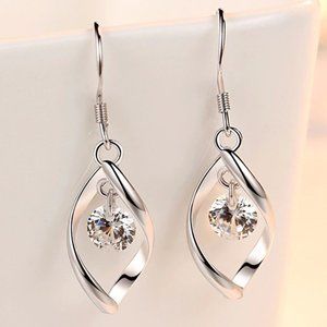 *925 Sterling Silver Diamond Waterdrop Earrings r